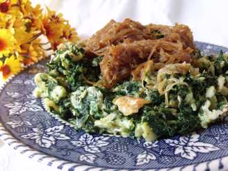 Matzo Brei With Creamed Spinach and Crispy Onions