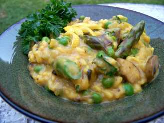 Golden Mushroom, Pea, and Asparagus Risotto (Vegan)