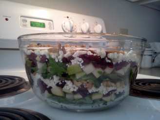 Layered Pear, Feta, Cranberry, Salad With a Balsamic Dressing