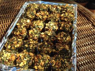 Mushroom-Spinach Matzoh Kugel in Muffin Pans