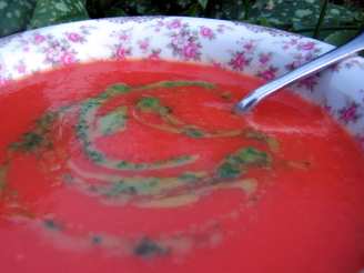 Silky Summer Tomato Soup With Spinach Coulis