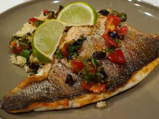 Pan Fried Seabass Fillet With Salsa Sauce and Couscous