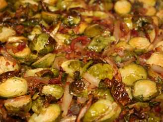 Roasted Brussels Sprouts W/ Bacon & Shallots
