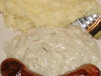 Bangers and Mash with Creamed Onion Sauce
