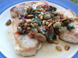 Swordfish With Olive, Pine Nut, and Parsley Relish