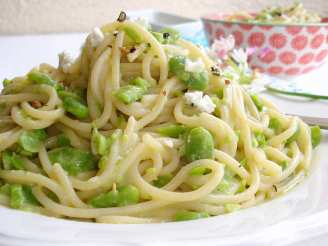 Spaghetti With Young Broad Beans and Goat Cheese