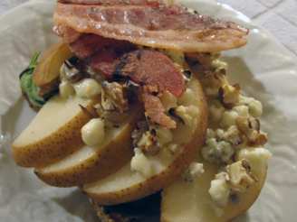 Seckel Pear Open Faced Sandwich W/Bleu Cheese and Walnuts for 1