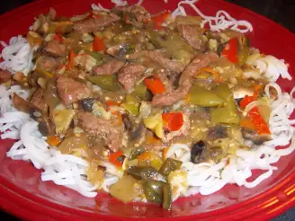 Vegetable Beef over Rice Noodles