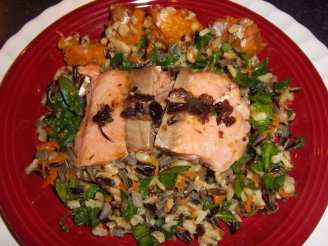 Savory Salmon over Wild Rice Pilaf With a Side of Sweet Potatoes