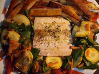Buttery Lemon-Zest Salmon With Spinach Salade and Fries