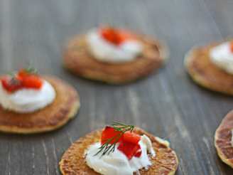 Green Onion Blinis With Red Pepper Relish and Goat Cheese
