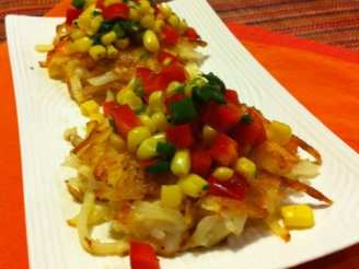 Lemony Shrimp and Potato Cakes With Tricolor Salsa