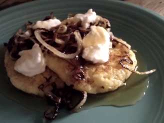 Griddled Polenta Cakes With Caramelized Onions, Goat Cheese, And