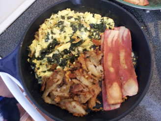 Spinach Cheese Scramble, W/Soy Bacon, Potatoes
