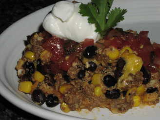 Nacho Pie With Spicy Taco Meat, Black Beans & Corn