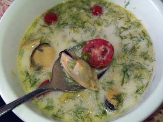 Mussel Soup With Avocado, Tomato, and Dill