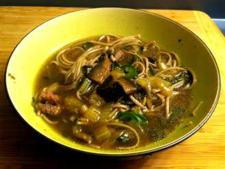 Gingery Beef Broth With Soba Noodles and Bok Choy