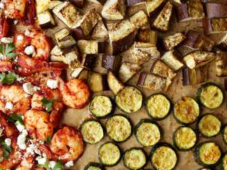 Sheet Pan Harissa Shrimp With Roasted Zucchini and Eggplant