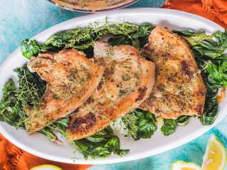 Honey Mustard Pork Chops With Capers and Mustard Greens