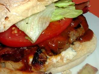 Chipotle-Honey BBQ Bacon Burger with Gorgonzola Cheese