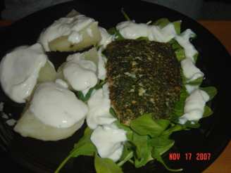 Peppered Salmon W/ Arugula (Rocket) and Yogurt Dressed Potatoes