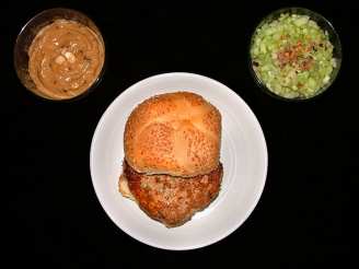 Chicken Burgers with Satay Sauce and Spicy Cucumber Relish