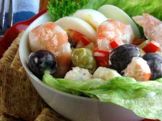 Shrimp/prawns and Olives Salad.