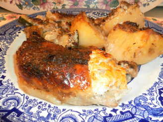 Kate's Goat Cheese Stuffed Roasted Chicken Leg in Wine Sauce