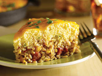 Skillet Spanish Rice With Cornbread Topping