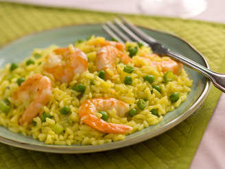 Seared Shrimp, Peas and Yellow Rice