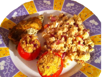 Greek Stuffed Chicken and Couscous Tomatoes