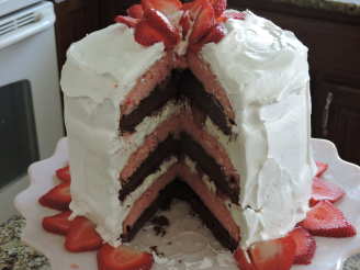 Cream-Filled Strawberry-Brownie Cake