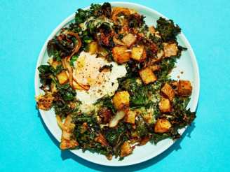 One Sheet Spinach, Shallot & Potato Hash With Eggs & Che
