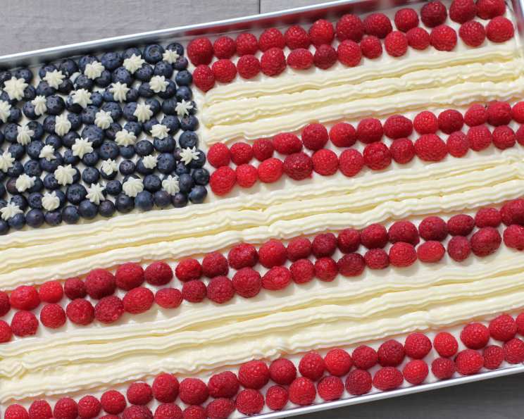 American Flag Cake with Raspberries & Blueberries
