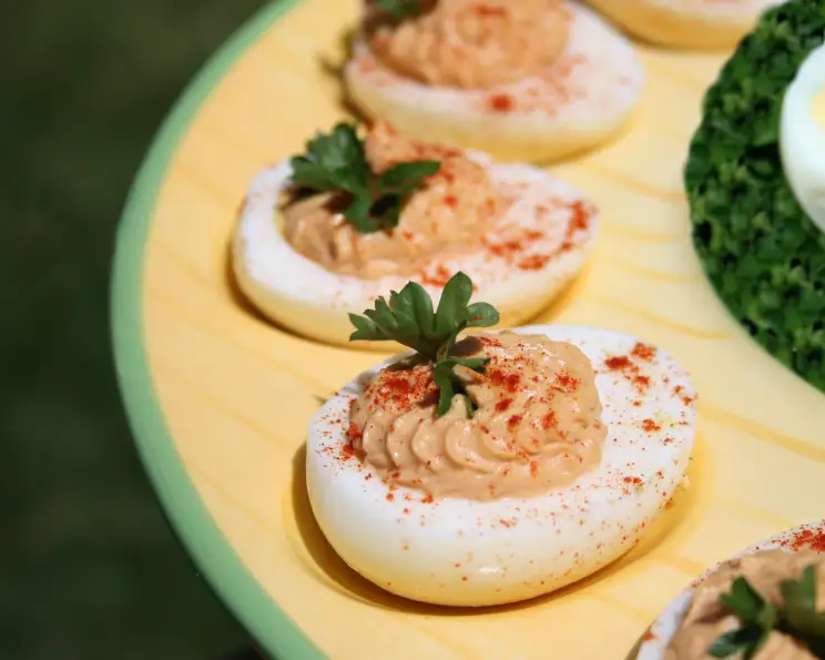 Red deviled eggs recipe food