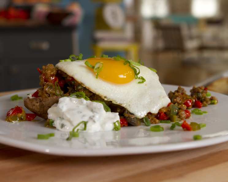 Stuffed Potato Skin Skillet Hash With Fried Eggs Recipe - Food.com
