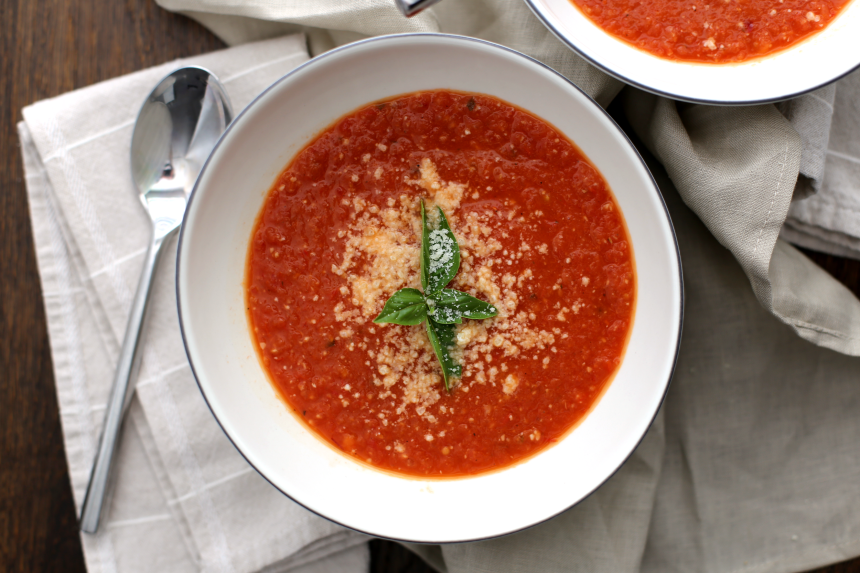 Easy Blender Tomato Basil Soup - 2 Cookin Mamas