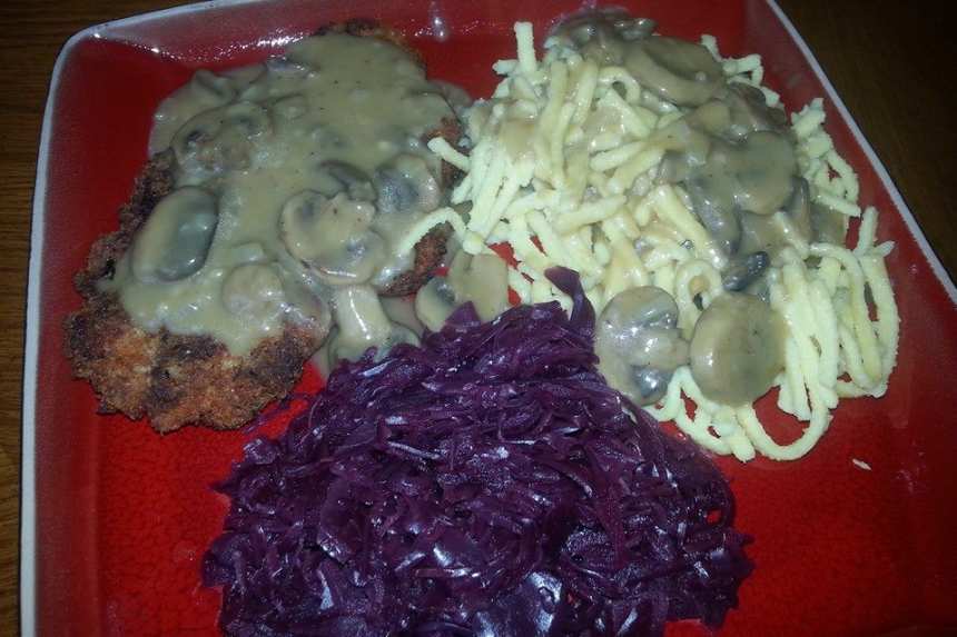 German Spaetzle with Mushroom Sauce - Jägerspätzle