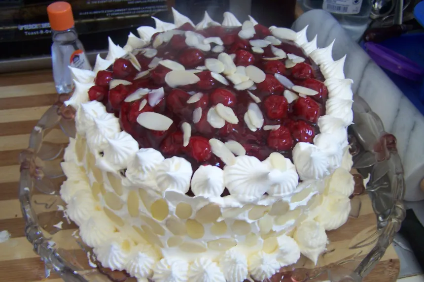 Lemon Cake with Raspberry Glaze & Fresh Cherries - Browned Butter Blondie