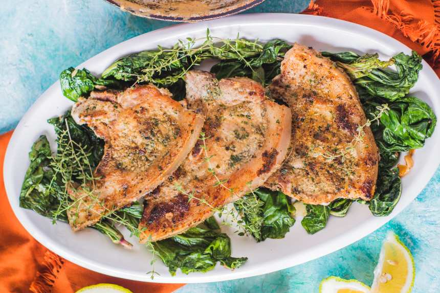 Honey Mustard Pork Chops With Capers and Mustard Greens Recipe - Food.com