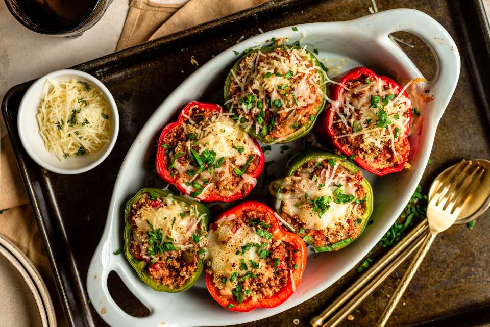 Healthy Quinoa & Ground Turkey Stuffed Peppers