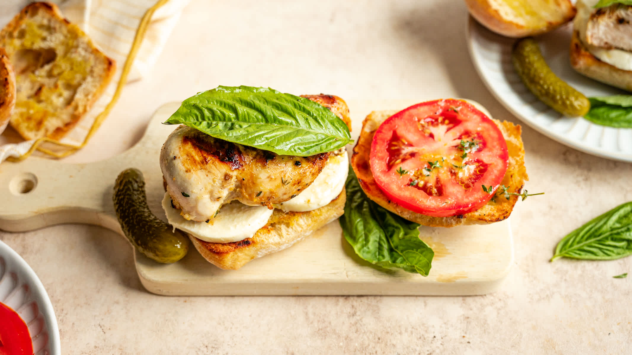 Grilled Chicken Sandwiches With Mozzarella, Tomato and Basil