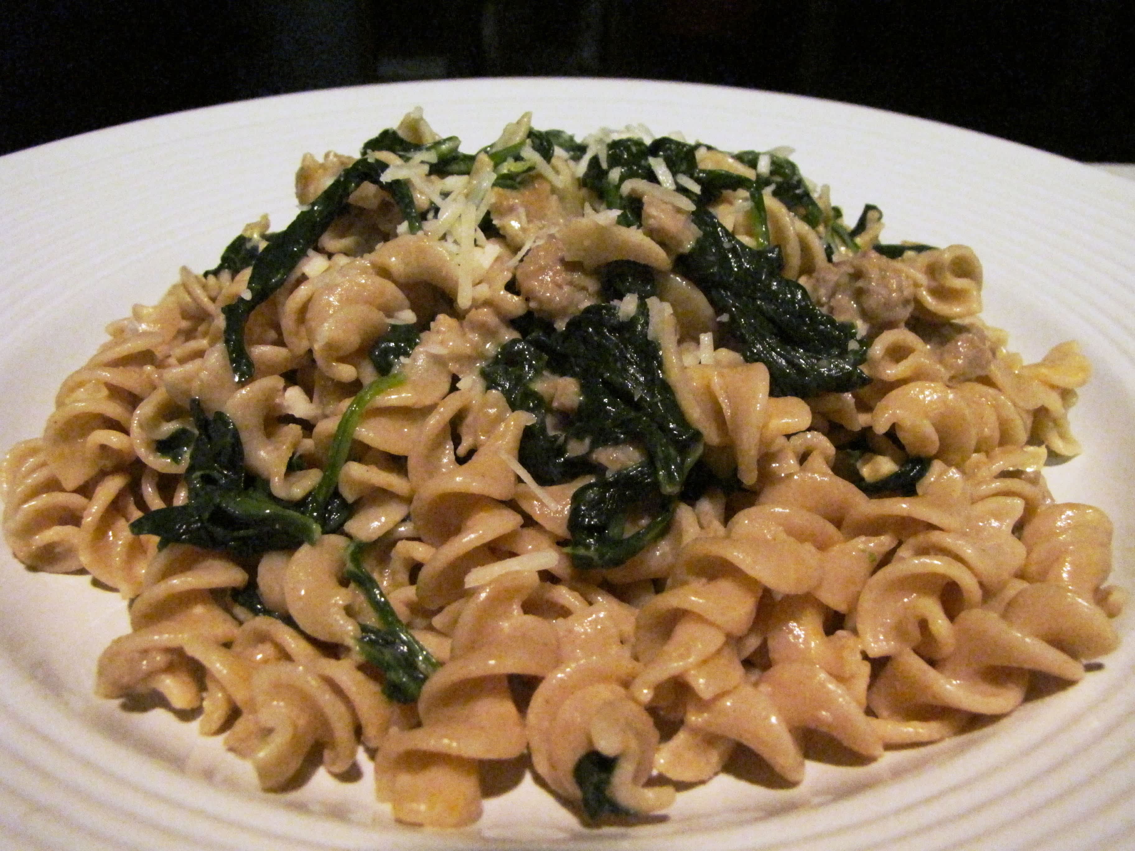 Whole Wheat Rotini With Spicy Turkey Sausage and Mustard Greens Recipe ...