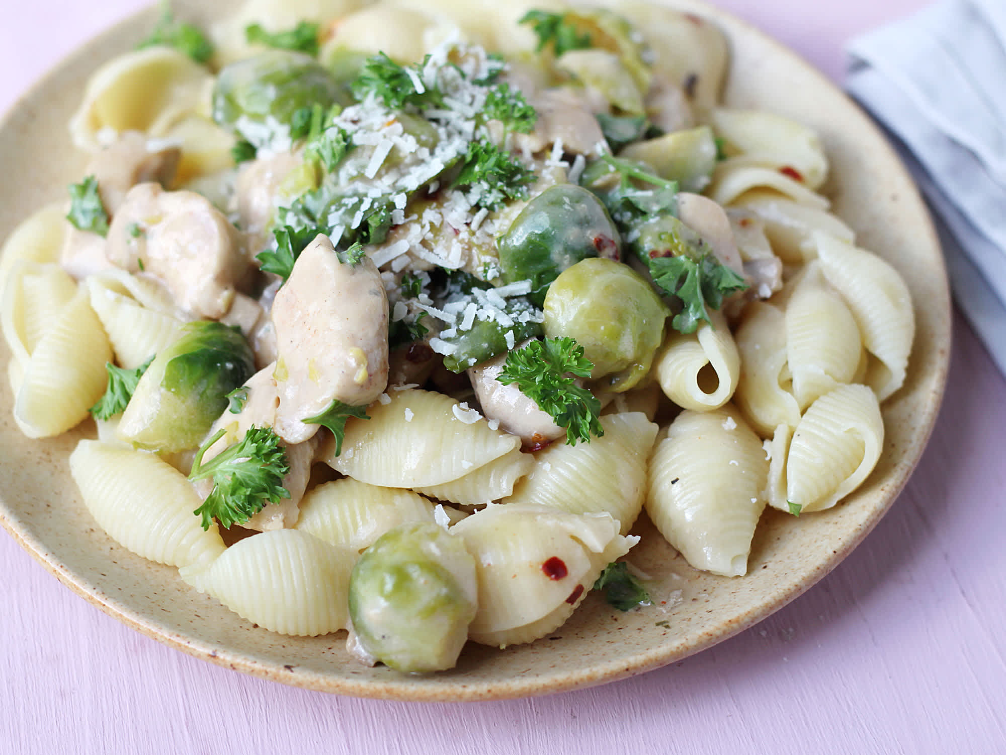 Pasta Shells With Chicken and Brussels Sprouts Recipe - Food.com