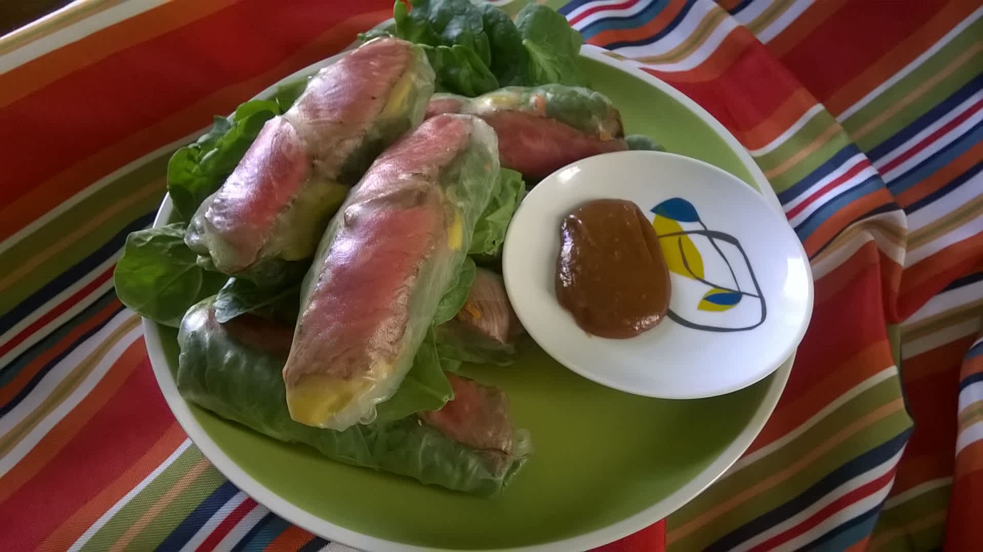 Rare Ribeye Steak Fresh Spring Rolls With Peanut Sauce #A1 Recipe ...