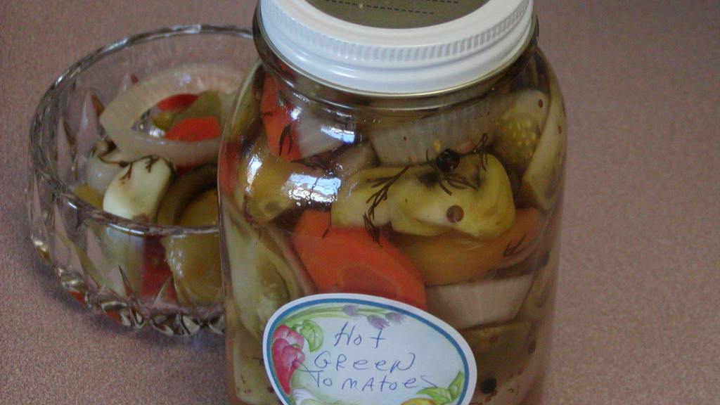 Spicy Pickled Green Tomato, Red Onion, Carrot & Garlic Recipe