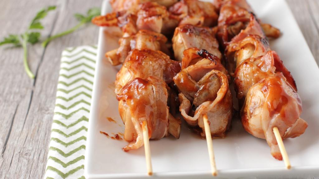 Bacon Wrapped Mushroom Kabobs / Kebabs created by DeliciousAsItLooks