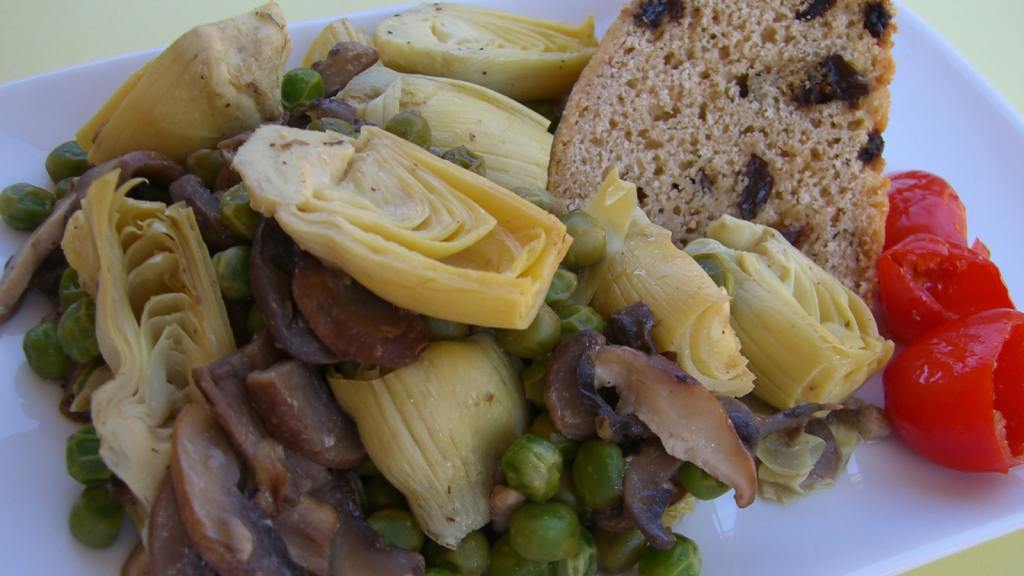 Artichoke Hearts, Green Peas and Mushrooms in a Lemon Sauce created by ChefLee