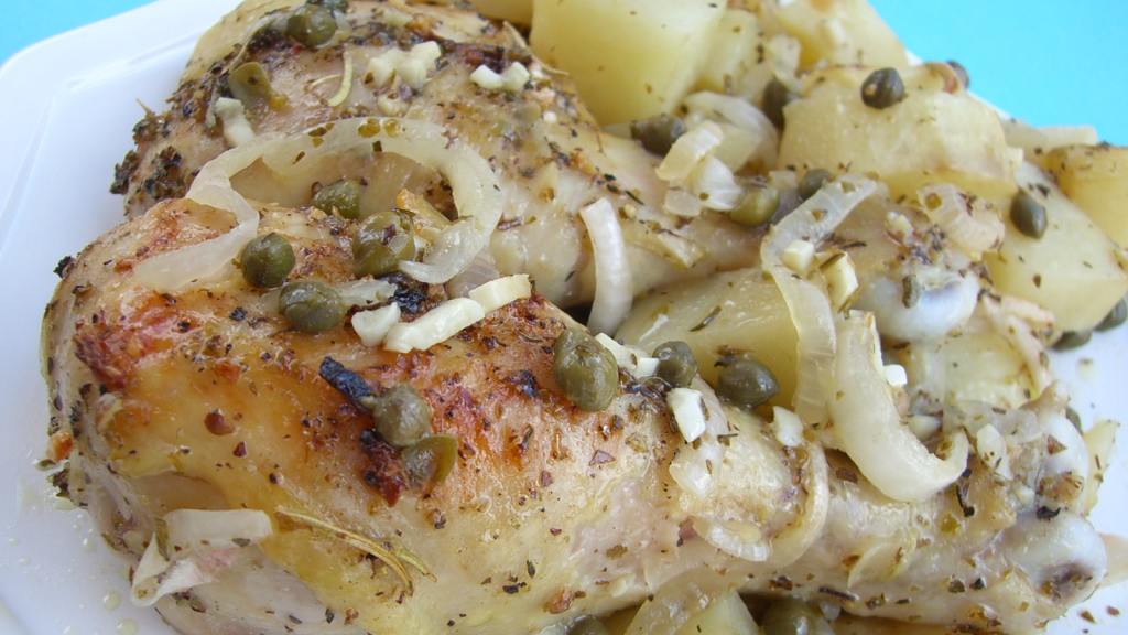GreekStyle Roasted Chicken Legs, Potatoes and Capers Recipe