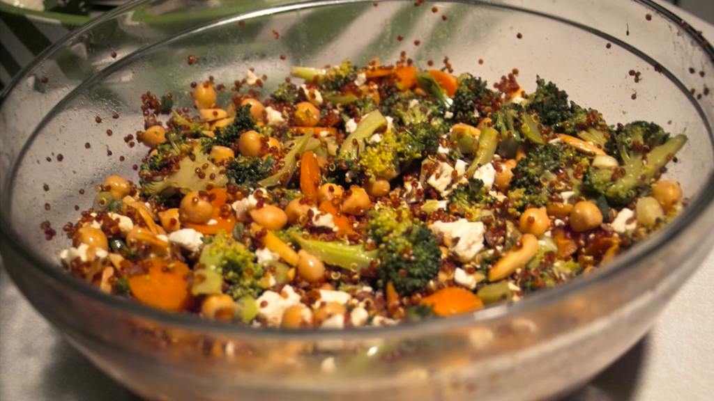 Curry Couscous and Broccoli Feta Salad With Garbanzo Beans Recipe